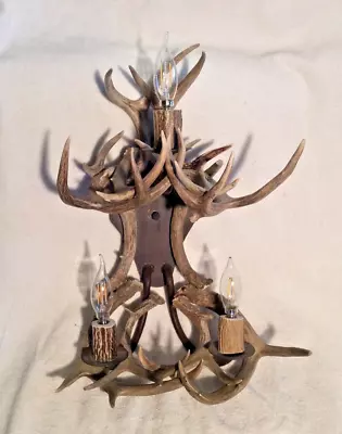 Deer Antler Sconce Light 3 Bulb Wall Fixture 20” X 15” Cabin Hunting Camp A • $149