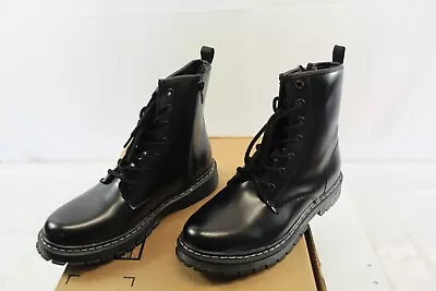 Women's Combat Boot Black Lace Up Chunky Heal Military Style Leather Size 6.5 • $24.44