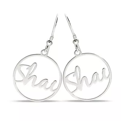  Personalised 925 Sterling Silver Name Round Hoop Earrings Perfect Gift For Her • £19.95