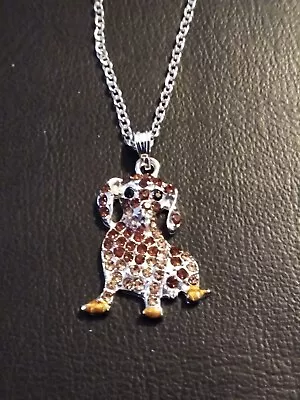 Brown Rhinestones Dachshund Dog On A 20 Inch Silver Color Necklace For Women • $10