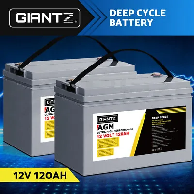 Giantz AGM Deep Cycle Battery 12V 120Ah Marine Sealed Power Portable Solar X2 • $409.95