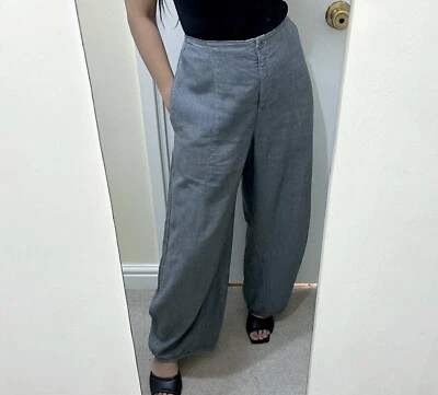 £75 • Buy OSKA Topsy Trousers Size 2 Blue Grey Elastic Waist Ballon Ankle Linen Lagenlook
