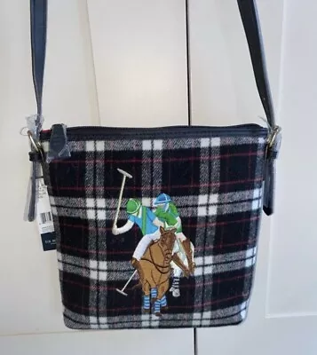 U.S POLO ASSN Grey Plaid Crossover Handbag Bag New • £16.50