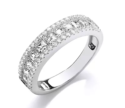 £24.95 • Buy Sterling Silver Princess Cut Eternity Band Ring Sizes J To U - Simulated Diamond