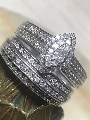 Estate Wedding Engagement Ring Set Diamond 925 Sterling Silver Band Size 7 • $249