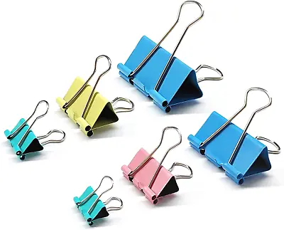 100 Pcs Colored Binder Clips Metal Paper Clamps 6 Assorted Sizes 4 Colors • $10.01