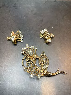 Van Dell Jewelry 12K Gold Filled Vintage Set Screw Back Earrings Brooch Pin • $65