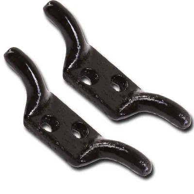 2x Heavy Duty CLEAT HOOKS Black Metal Venetian/Roman Blinds/Curtain Line Tie Up • £4.73