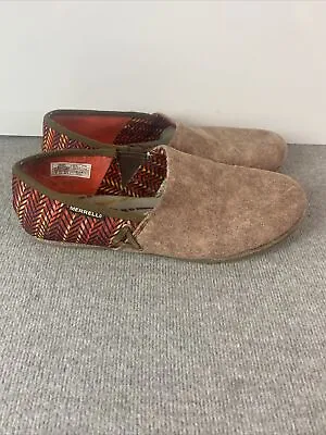 MERRELL TRIBAL-PRINT CANVAS BROWN RED SHOES Sz 8 • $13.19
