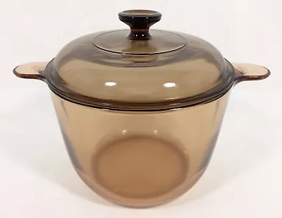 Corning Ware Vision Amber 3.5L Stock Pot Dutch Oven Pyrex LID V-2.5 C Vtg FRANCE • $49.99