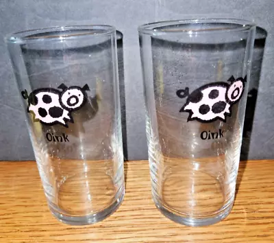 Two Vintage Oink Pig Juice Glasses By Libbey 5  Tall 5oz • $14