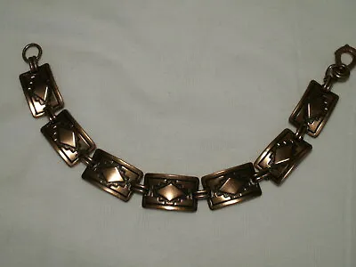 ...Vintage Unsigned Bell Trading Post Copper Native Design Panels Bracelet... • $12.97