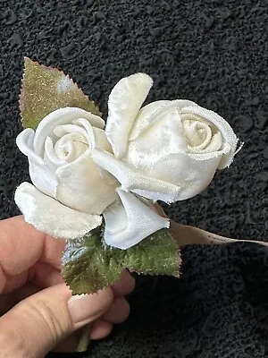 Vintage Antique Millinery Creamy White Rose Duo Flower Velvet And Satin • $6