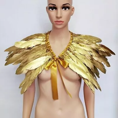 Victorian Feather Shrug Shawls Golden Fake Collar Goose Shoulder Wrap • $33.22