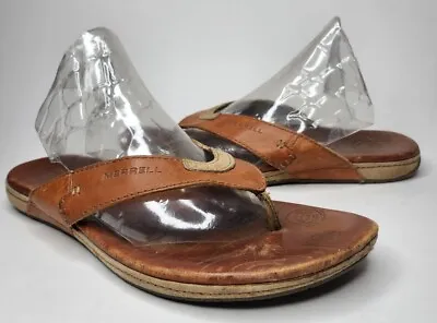 Merrell Brown Leather Comfort Outdoor Walking Flip Flops Sandals Men's Size 10 M • $32.95