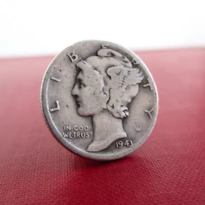 1943 Mercury Dime Tie Tack  Lapel Pin - USA .900 Sterling Silver Vintage US Coin • $12.95