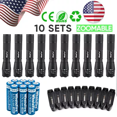 Lot 990000LM LED Flashlight Tactical Super Bright Zoom Torch W/Battery&Charger • $9.99