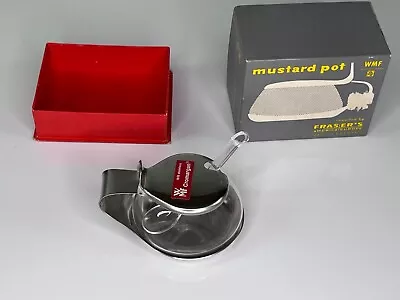 WMF Cromargan Stainless Steel Glass Mustard Pot & Spoon Germany NOS Vintage Box • $39.95