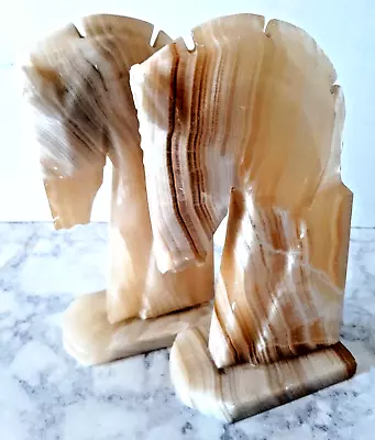 Horse Head Bookends Onyx /Quartz Chess Piece Knight Trojan Horse • $19.99