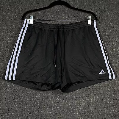 Adidas Mens Large Active Shorts Black Running 3 Stripe Logo Drawstring Pockets • $25