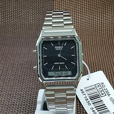 Casio AQ-230A-1D Vintage Retro Stainless Steel Black Dial Alarm Men's Watch • $35