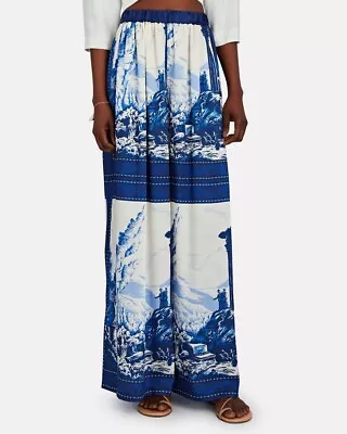 STAUD Ionic Tapestry Wide-Leg Pants Blue / White Women's XS • $129.99