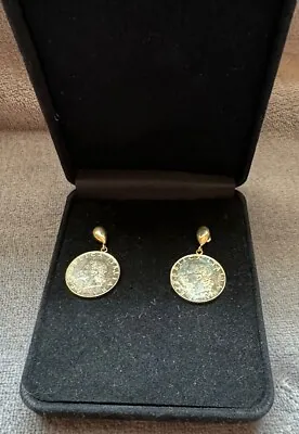  14k Yellow Gold MILOR Italian 200 Lire Coin Earrings • $100