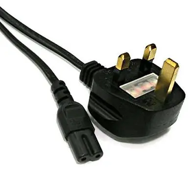 Power Cable UK Mains Fused Plug To IEC C7 Female Socket Figure Of 8 2m 2 Metres • £5.61