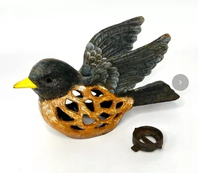 Antique Japanese Garden Cast Iron Bird Candle Lantern Garden Decor Robin  • $285