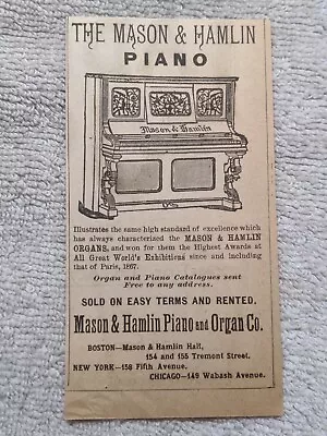 Mason & Hamlin Piano & Organ 1891 Victorian Print Ad 1890s New York Chicago • $19.50