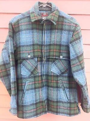 Vintage Men’s Johnson Woolen Mills Wool Caped Jacket USA Blue Plaid Medium • $185