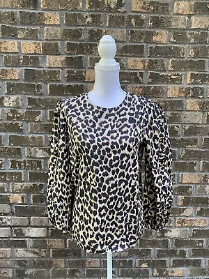 J. Crew Ruffle-Sleeve Leopard Print Top XS 100% Cotton NWT Business Casual • $34.99