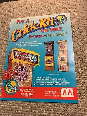 Original 1987 11- 8 ” Crick  KIt Dart Board Merit 1987 Arcade Game AD FLYER • $7.49