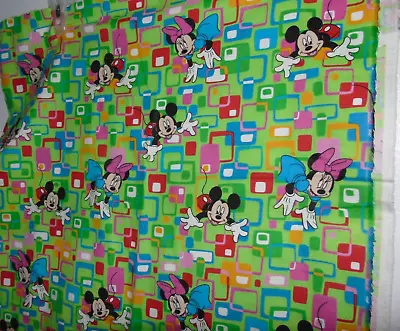 Disney For Springs Industries Lime Green Mickey Minnie Mouse Flannel Fabric • $13