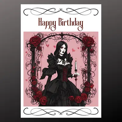 Birthday Card Personalised Seeded Gothic Girl Pagan Wiccan Fantasy Emo Wednesday • £2.99