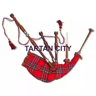 Full Size Bagpipe Rosewood Natural Color Silver Mounts Royal Stewart CoverCord • $123.99