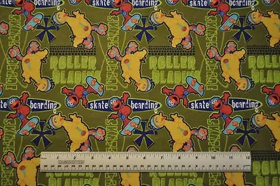 1/2 Yard Cotton Flannel Fabric Big Bird Elmo Skating Sesame Street Characters • $4.49