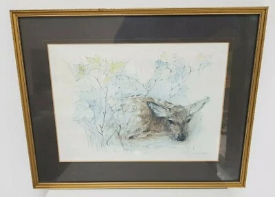 £14.99 • Buy MADS STAGE Vintage 1980's Print Deer Fawn Laying In Saplings
