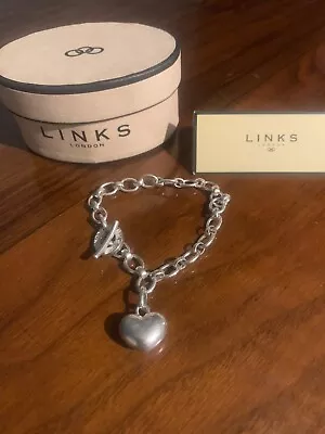 Links Of London Sterling Silver Charm Heart Bracelet Hallmarked 24g • £24.28