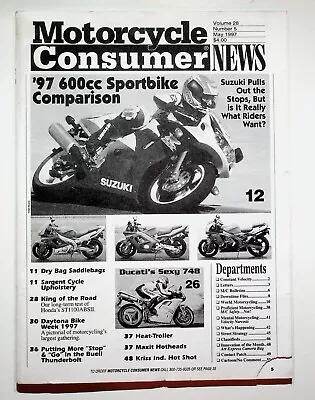 1997 May Motorcycle Consumer News Magazine 600cc Sportbike Comparison Ducati 748 • £7.99
