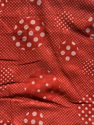 Vintage 70s Sheer Thin Woven White & Red Polka Dot Globes Fabric 70x44” • $26.99