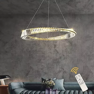 Modern Crystal Chandeliers With Remote Living Dining Room Pendant Light Kitchen • £79.99