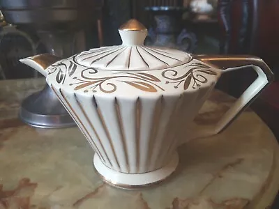 Antique Sadler England Teapot Ivory With Gold Trim Art Deco Tea Pot. Gorgeous.   • £25