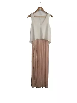 Witchery Size 8 Maxi Dress Pleated Skirt Beige Off White Sleeveless  • $39.99