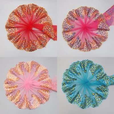 1Yd-Peacock/Phoenix Sequined Lace Trim- Embroidered Net 20cm Wide-Blue Pink Gold • £2.49