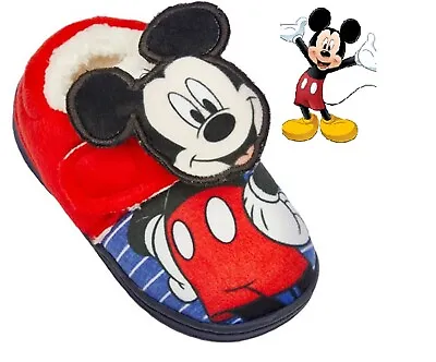 Disney Mickey Mouse Slippers Boys 3d Soft Novelty Slippers Infants Uk Size 5-10 • £13.45