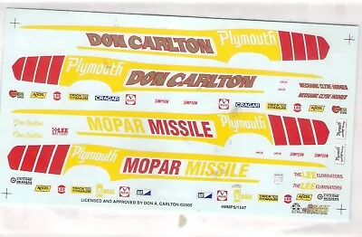 1/24 Car Decal - Mpc Amt/revell- Monogram - Mopar Missile/ Don Carlton  • $5.99