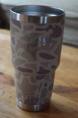 ULTRA RARE DISCONTINUED Camo Yeti Tumbler 30oz With Buck Bass And Monogram  T  • $100