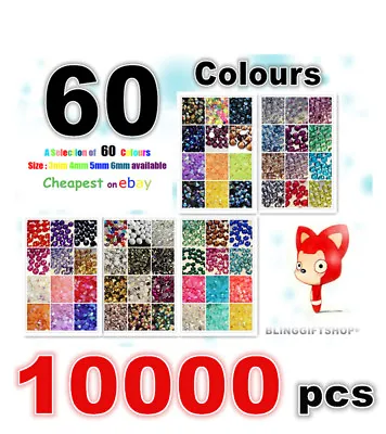 60 COLOURS PACK X10000 RESIN FLAT BACK RHINESTONES DIAMANTE CRAFT GEMS 3/4/5/6MM • £10