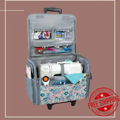 $62 • Buy Rolling Tote Sewing Machine Wheeled Carrier Storage Bag Case Floral Flower NEW